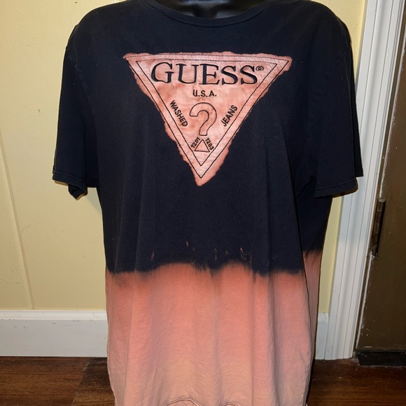 Guess Embossed Grunge Black Orange Colorblock Punk Short Sleeve Tee Size XL - Picture 8 of 14